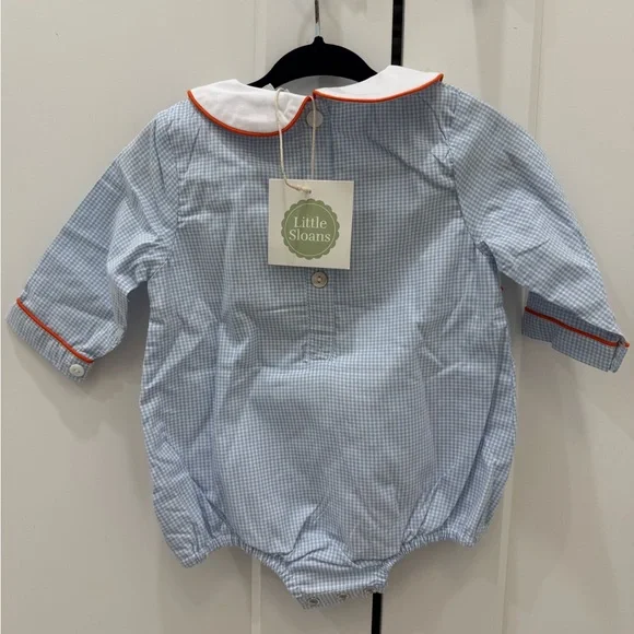 little sloans Blue Gingham smocked Baby Romper pie thanksgiving - Picture 2 of 4